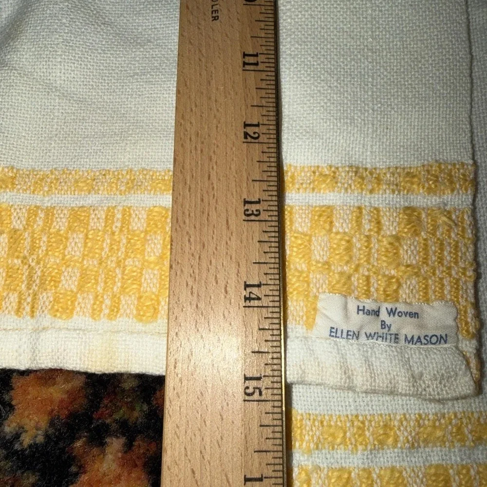 Antique PURE LINEN Lot Of 3 TeaTowels Hand Woven Yellow Trim Ellen White Mason